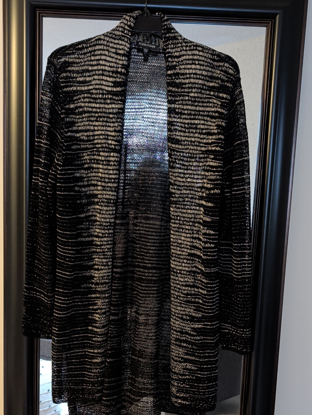 Eileen Fisher Open Front Knit Cardigan - Black & Cream